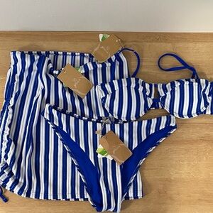 NWT Berlook Striped White & Blue Terrycloth Bikini Bottoms